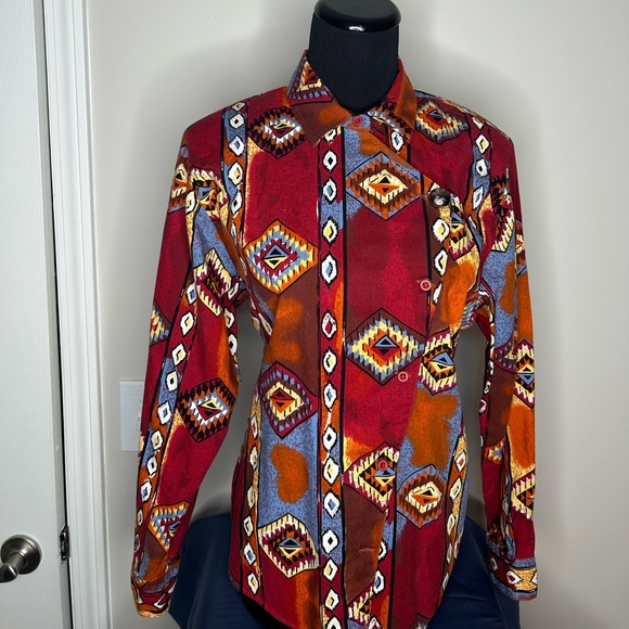 Vintage Roper 90s Aztec Western Festive Boho Rodeo Button Down Shirt top - Picture 10 of 12